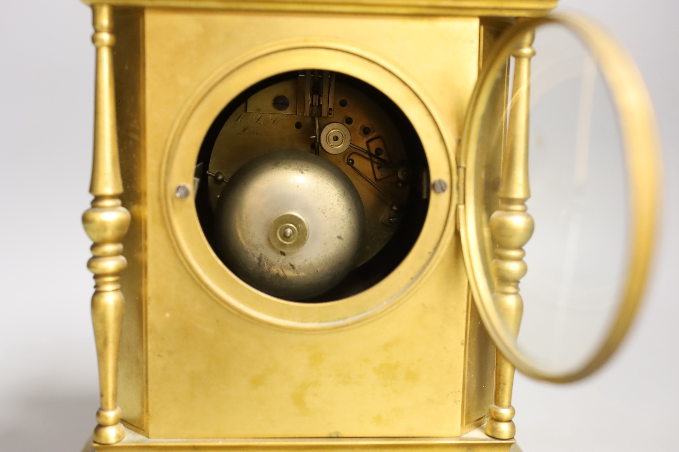 A late 19th century Japy Freres ormolu and turquoise enamel mounted mantel clock-35 cms high.